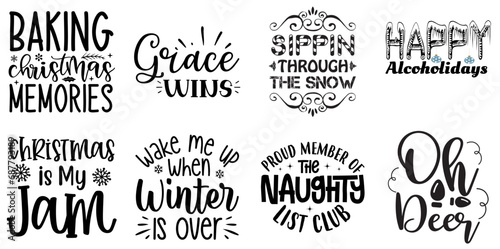 Merry Christmas and Happy Holiday Invitation Bundle Christmas Black Vector Illustration for Brochure, Printing Press, Postcard
