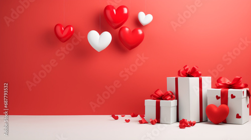 Valentine's day crafted Love papercut art design Heart, Balloons and gift box on white background template. banner ,poster. © Suchanee