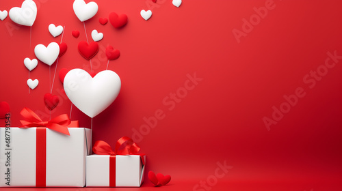 Valentine's day crafted Love papercut art design Heart, Balloons and gift box on white background template. banner ,poster.