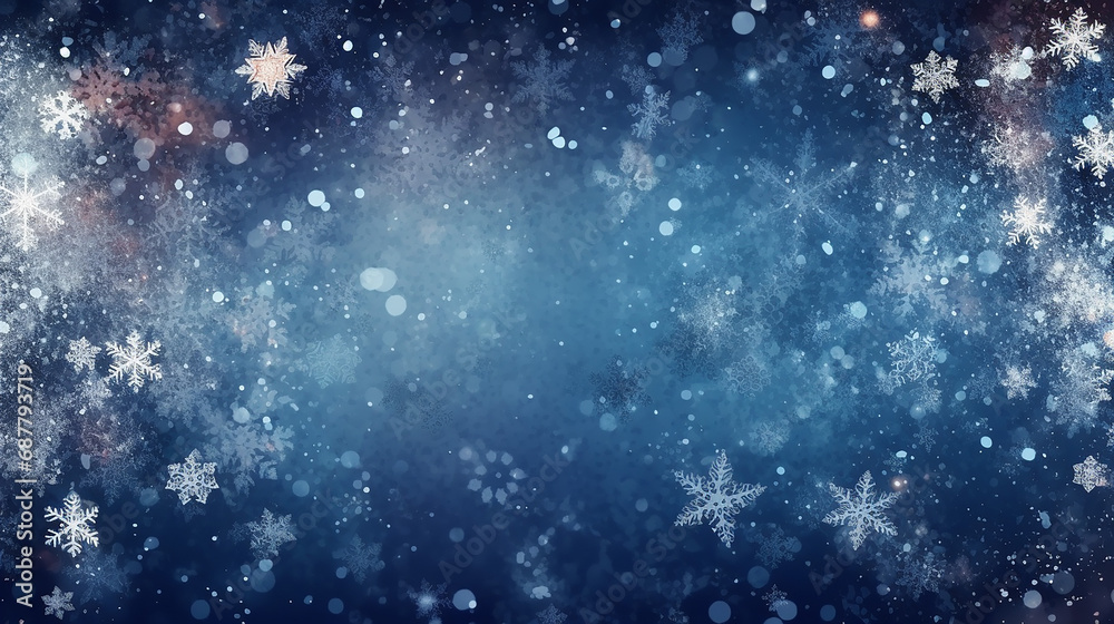 Obraz premium Christmas blue background with snow. Generative AI
