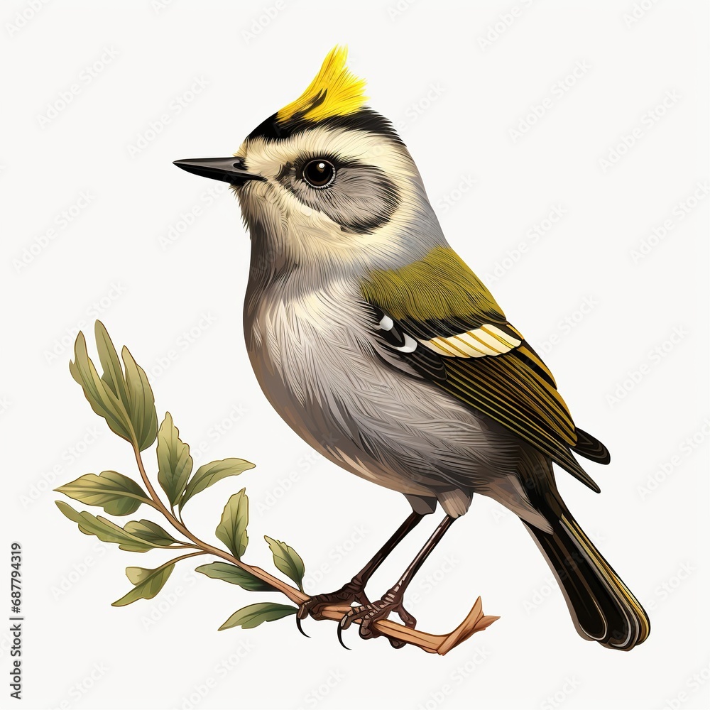 Obraz premium Golden-crowned Kinglet full body on white background 