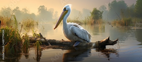 Majestic pelican showcases biodiversity in Danube delta amidst climate change. photo