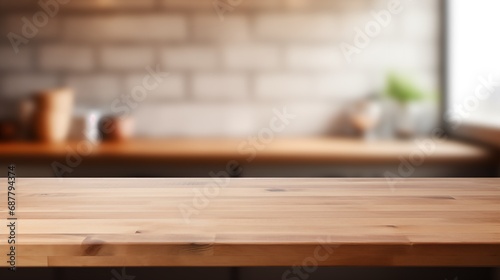 Kitchen Comfort: Empty Wooden Table Creating a Cozy Dining Atmosphere. Generative AI.