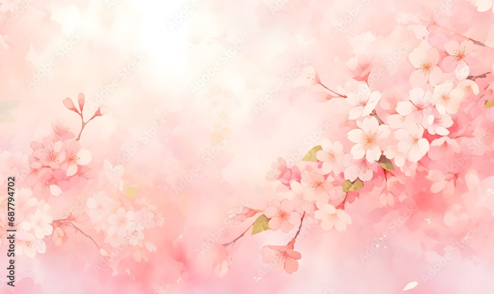 Beautiful watercolor pink cherry blossom illustration, Generative AI