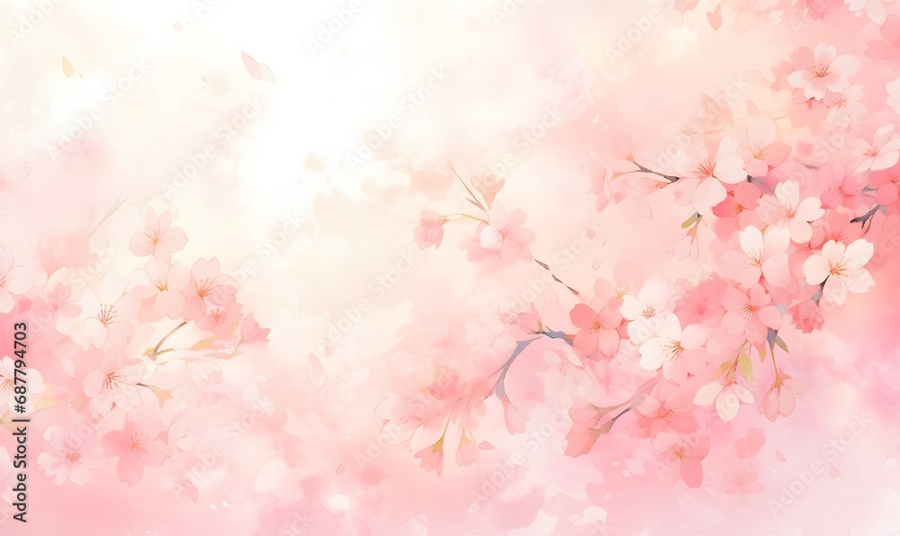 Beautiful watercolor pink cherry blossom illustration, Generative AI - obrazy, fototapety, plakaty 