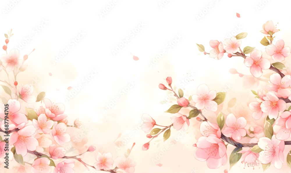 Fototapeta premium Beautiful watercolor pink cherry blossom illustration, Generative AI