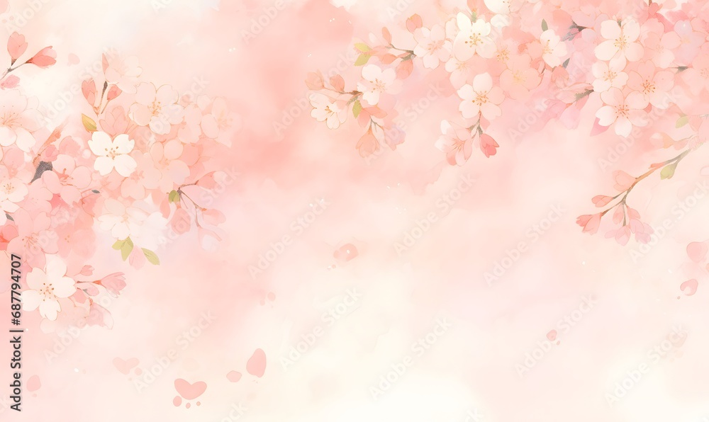 Beautiful watercolor pink cherry blossom illustration, Generative AI