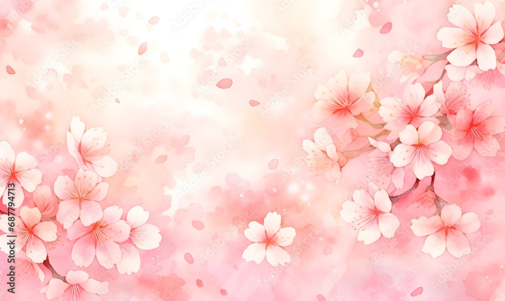 Beautiful watercolor pink cherry blossom illustration, Generative AI