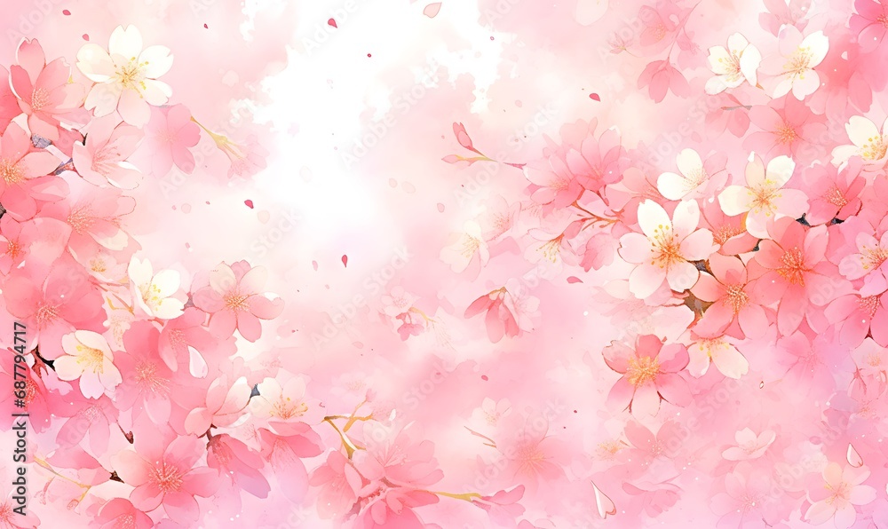Beautiful watercolor pink cherry blossom illustration, Generative AI Beautiful watercolor pink cherry blossom illustration, Generative AI