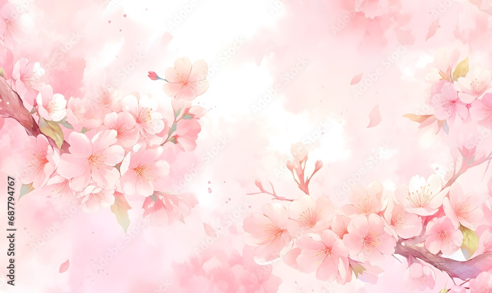 Beautiful watercolor pink cherry blossom illustration, Generative AI