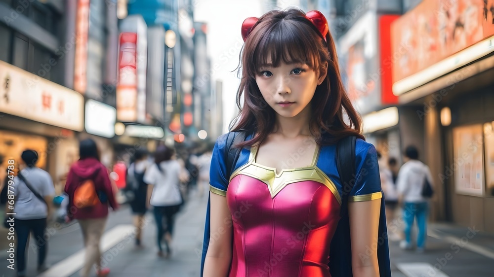 Cute Asian Girl Superhero Background Very Cool