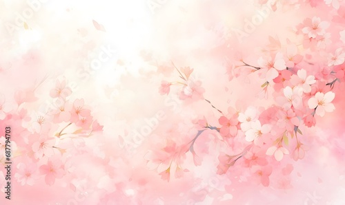 Beautiful watercolor pink cherry blossom illustration, Generative AI #687794703