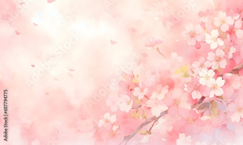 Fototapeta Naklejka Na Ścianę i Meble -  Beautiful watercolor pink cherry blossom illustration, Generative AI