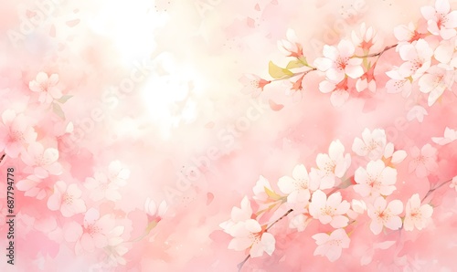 Beautiful watercolor pink cherry blossom illustration, Generative AI photo