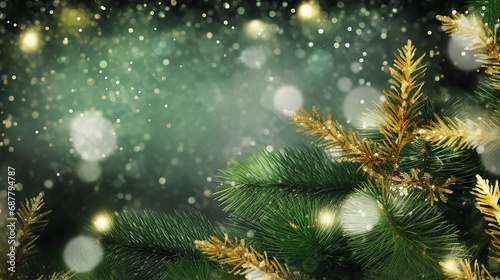 Shiny Christmas background with fir branches. 