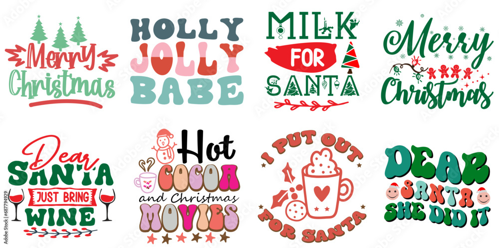 Merry Christmas and Holiday Celebration Quotes Collection Retro Christmas Vector Illustration for Logo, Advertising, Icon