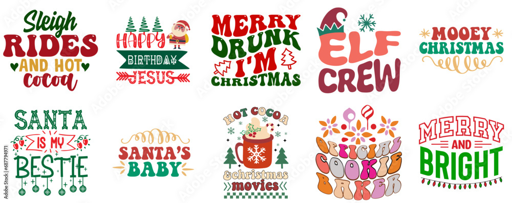 Happy Holiday and Winter Phrase Bundle Vintage Christmas Vector Illustration for Infographic, Magazine, Announcement