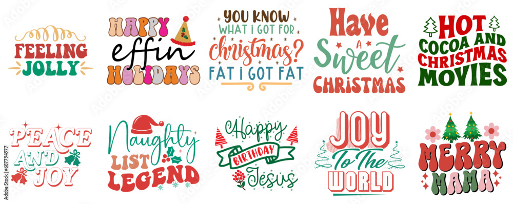 Happy Holiday and Winter Phrase Collection Vintage Christmas Vector Illustration for Magazine, Sticker, Newsletter