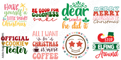 Christmas Festival and Winter Holiday Calligraphy Bundle Retro Christmas Vector Illustration for Advertising, Bookmark, Greeting Card