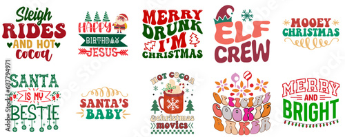 Happy Holiday and Winter Phrase Bundle Vintage Christmas Vector Illustration for Infographic, Magazine, Announcement