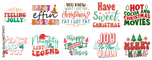 Happy Holiday and Winter Phrase Collection Vintage Christmas Vector Illustration for Magazine  Sticker  Newsletter