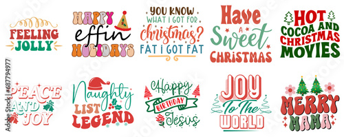 Happy Holiday and Winter Phrase Collection Vintage Christmas Vector Illustration for Magazine, Sticker, Newsletter