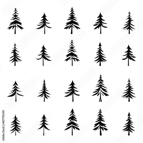 Stylized trees, Christmas tree, isolated on white background, vector design 