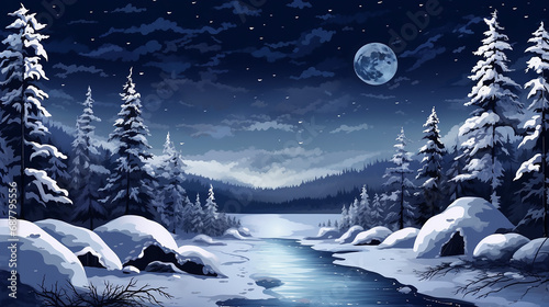 Winter banner at night  © Petruk