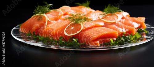 Delightful serving of smoked salmon slices