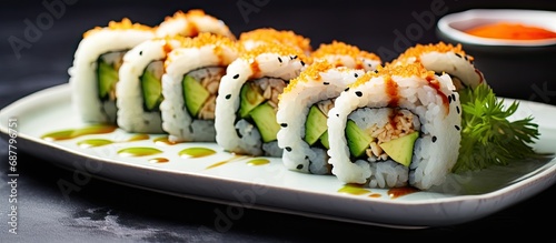 California roll served with wasabi and ginger, freshly made.
