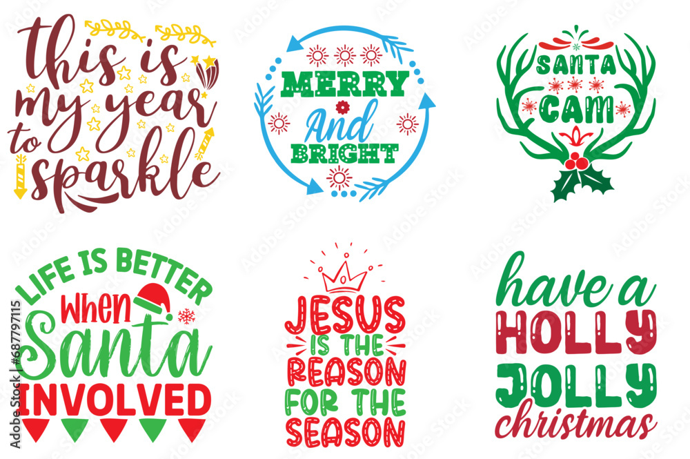 Merry Christmas and Happy New Year Inscription Collection Christmas Vector Illustration for Announcement, Icon, Newsletter