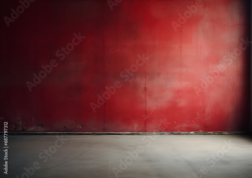 Simple room, crimson Wall, concrete Floor