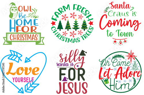 Merry Christmas Typographic Emblems Bundle Christmas Vector Illustration for Printable  Flyer  Greeting Card