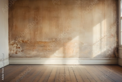 Simple room, apricot color Wall, laminate Floor © ABDULRAHMAN