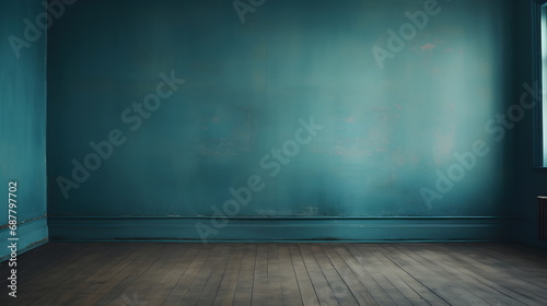 Simple room, azure color Wall, laminate Floor © ABDULRAHMAN