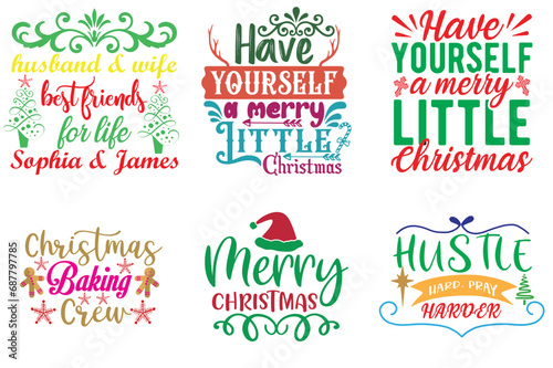 Merry Christmas and New Year Typographic Emblems Set Christmas Vector Illustration for Advertisement, Banner, Vouchers