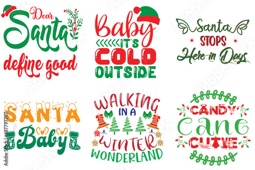 Christmas and Holiday Typography Set Christmas Vector Illustration for Stationery  Sticker  Advertising
