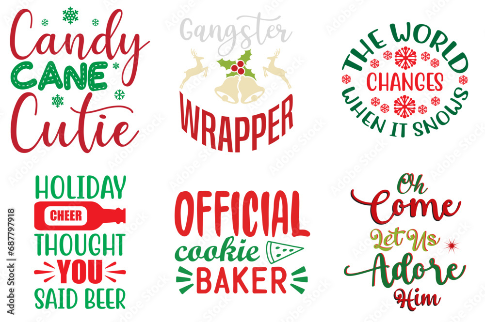 Merry Christmas Calligraphic Lettering Bundle Christmas Vector Illustration for Motion Graphics, Advertising, Stationery
