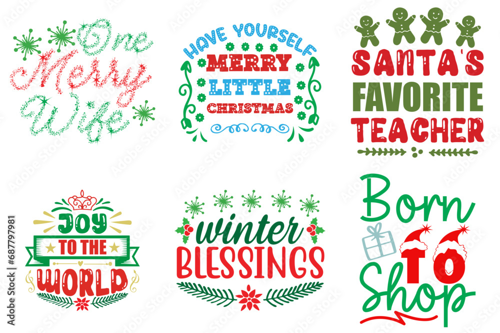 Christmas and New Year Phrase Collection Christmas Vector Illustration for Social Media Post, Stationery, Icon