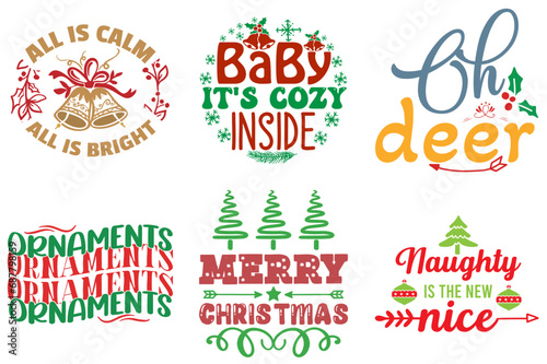 Merry Christmas and New Year Inscription Collection Christmas Vector Illustration for Banner, Logo, Holiday Cards