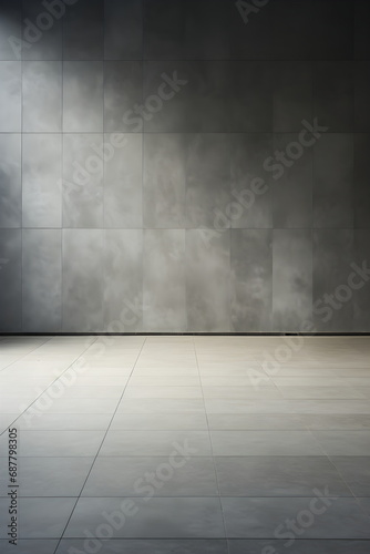 Simple room, gray Wall, tiled Floor