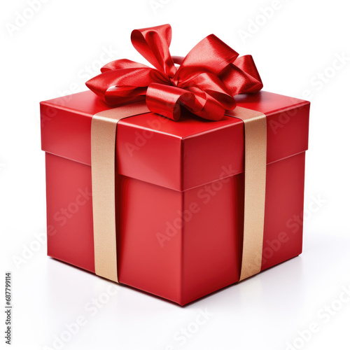 Christmas gift box with red bow on white background