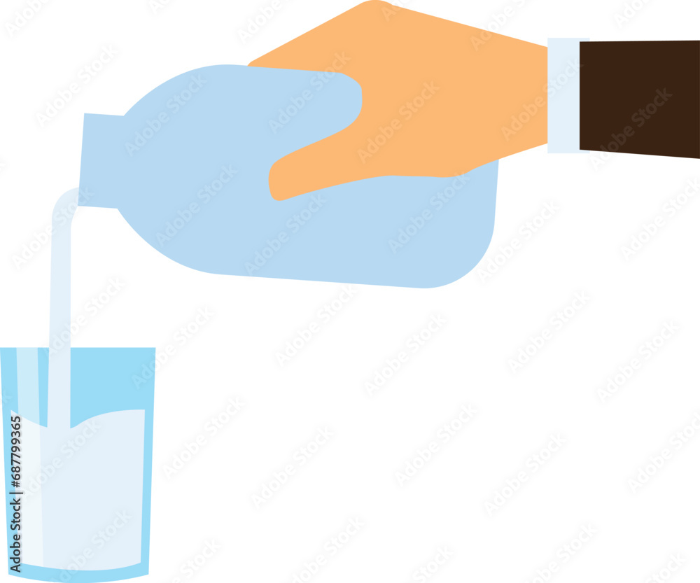 Hand hold milk box and pour milk into glass flat design vector illustration
