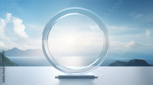 The circle glass with sky view and sunlight photo