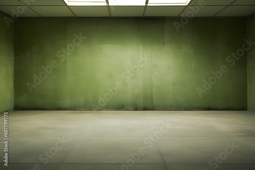 Simple room, olive green Wall, concrete Floor