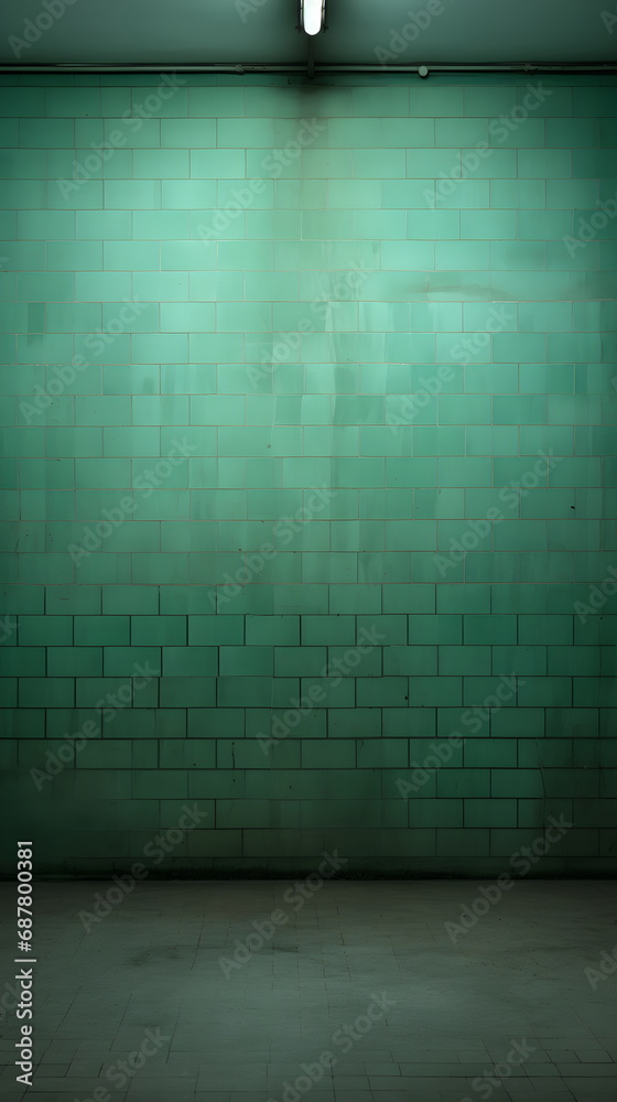 Simple room, sea green Wall, tiled Floor