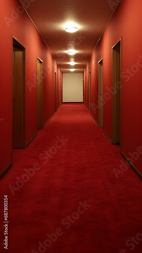 Simple room  red Wall  carpeted Floor