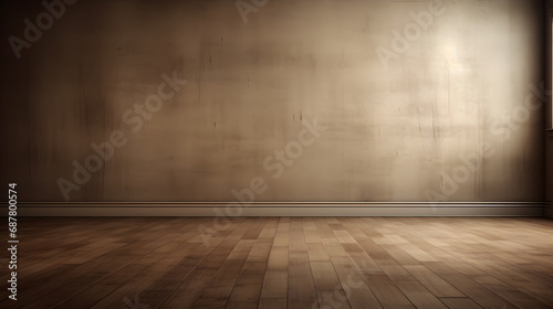 Simple room, umber color Wall, hardwood Floor