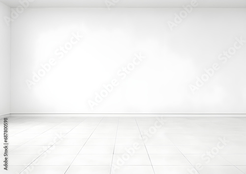 Simple room, white Wall, tiled Floor