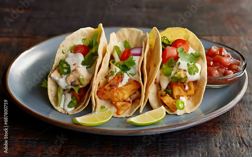 Capture the essence of Fish Tacos in a mouthwatering food photography shot Generative AI